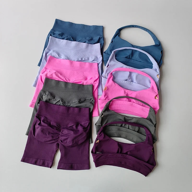 Peach Sports Bra and Shorts Set