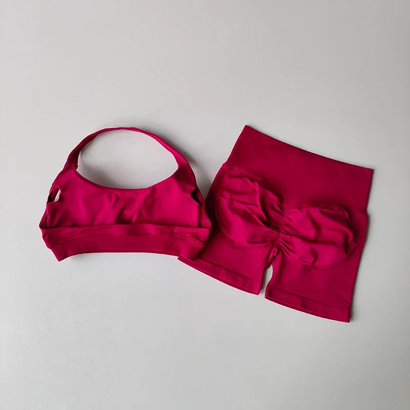 Peach Sports Bra and Shorts Set