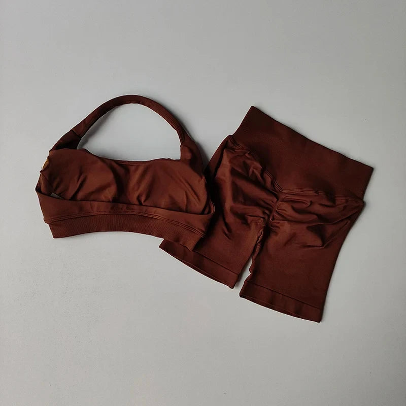 Peach Sports Bra and Shorts Set