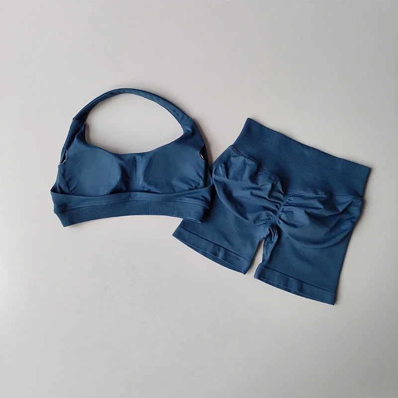 Peach Sports Bra and Shorts Set