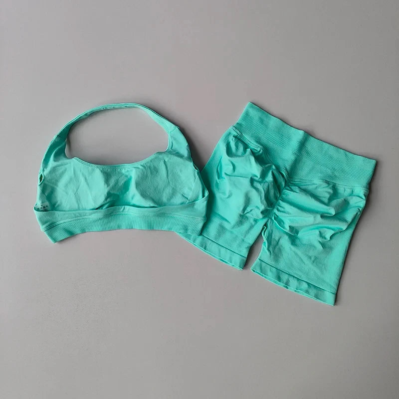 Peach Sports Bra and Shorts Set