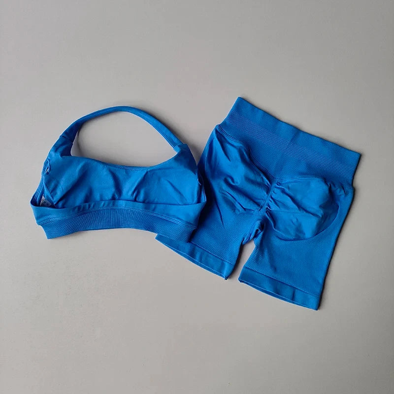 Peach Sports Bra and Shorts Set