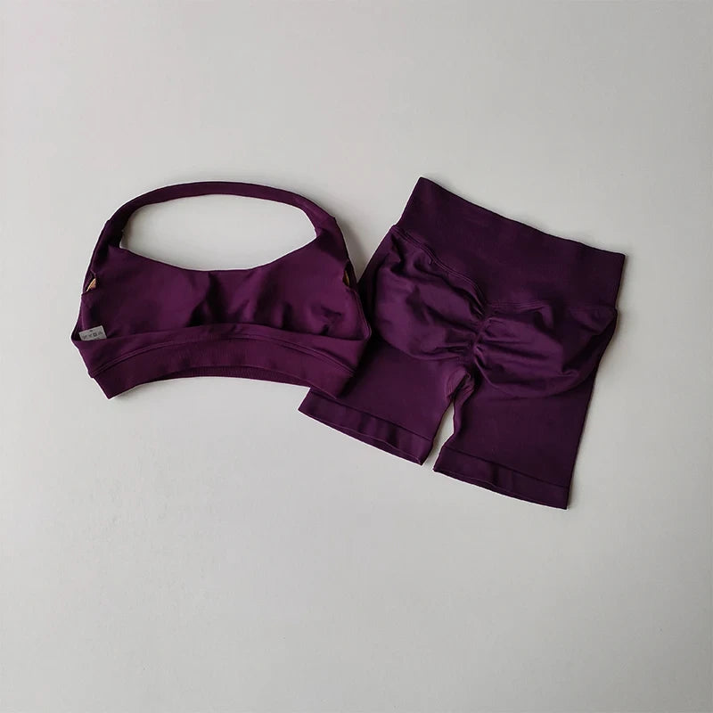 Peach Sports Bra and Shorts Set