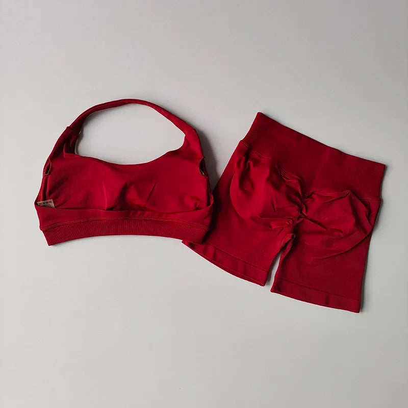 Peach Sports Bra and Shorts Set