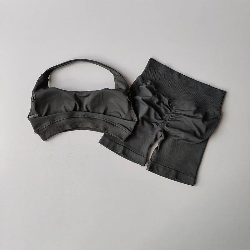 Peach Sports Bra and Shorts Set
