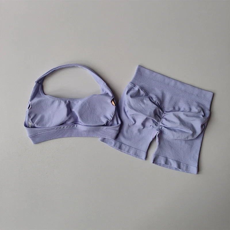 Peach Sports Bra and Shorts Set