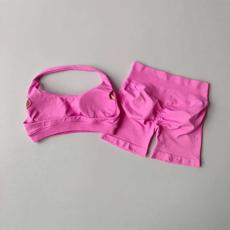 Peach Sports Bra and Shorts Set
