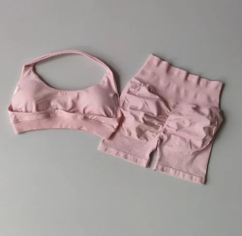 Peach Sports Bra and Shorts Set